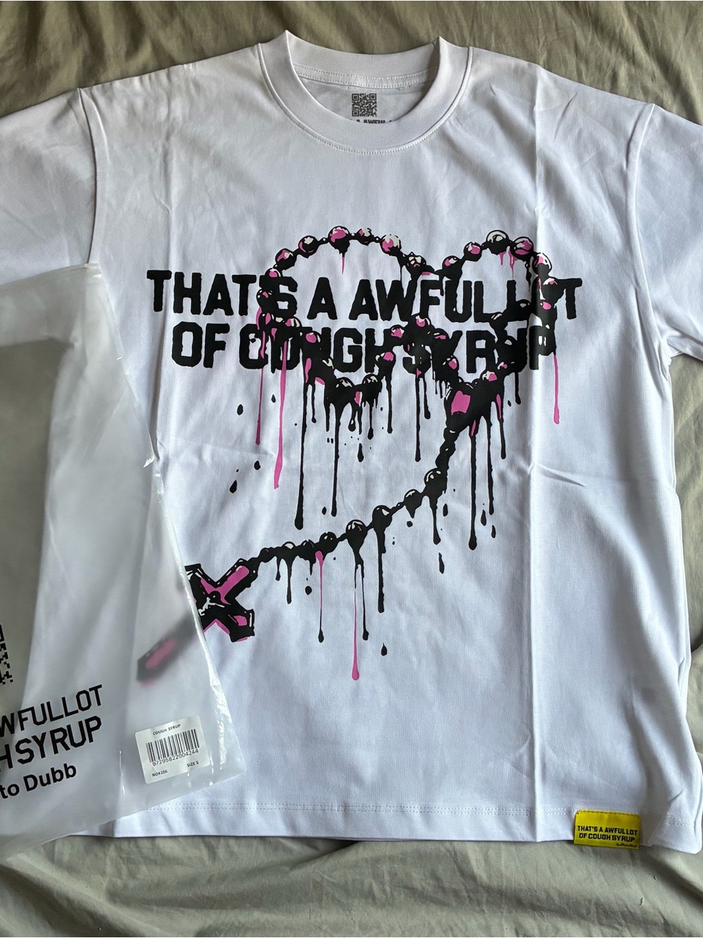 That’s A Awful Lot Of Cough Syrup Mens Graphic Tee - White with Pink & Black